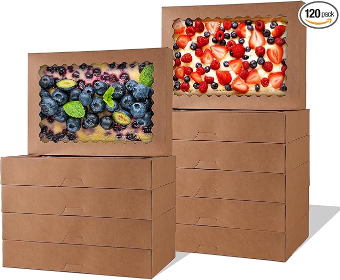 24 pcs Cookie Boxes,14x10x2.5 Inch Large Bakery Boxes with Window for Pies Chocolate Strawberries Muffins Donuts Pastry Dessert Christmas(Brown) (Brown, 14 * 10 * 2.5inch/24pcs)
