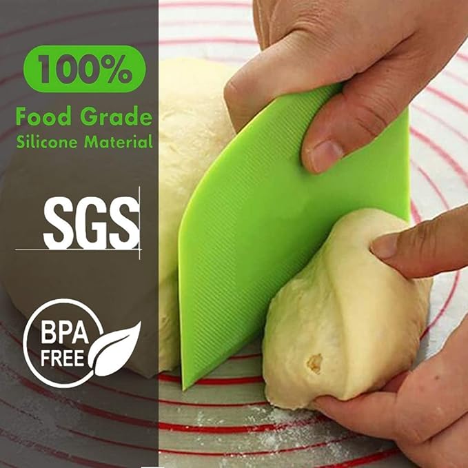 SURDOCA Dough Scraper Bench Scraper - 3P 4.7x3.7" Plastic Flexible Bowl Scraper, Sharp Edge & Angles Cake Scraper. Non-Slip Bakeware Decorating Tools Sculpting & Modeling Tools - Pink+Green+Pink