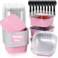 FORBFAN 150 Pcs Square Mini Cake Pans with Lids, 10 oz Individual Mini Loaf Pans, 4.4x4.4 Pink Aluminum Foil Cupcake Baking Cups
