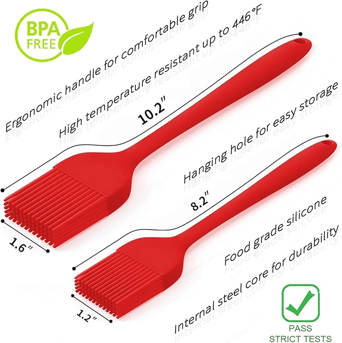 Silicone Basting Pastry Brush - Cooking Brush for Oil Sauce Butter Marinades, Food Brushes for BBQ Grill Kitchen Baking, Baster Brushes Baste Pastries Cakes Meat Desserts, Food Grade, Dishwasher Safe