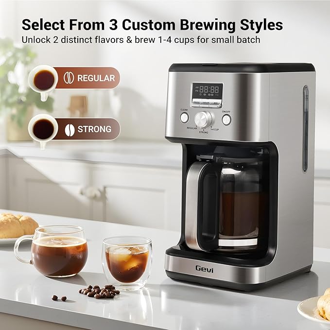 Gevi 14 Cup Coffee Maker Programmable with 1-4 Cup Setting,Stainless Steel Drip Coffee Machine, Strong Brew,Pause-Serve,Keep warm & Auto Shut off