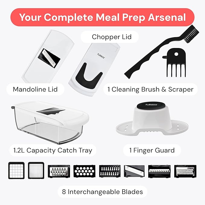 Fullstar The Original Pro Chopper - Vegetable Chopper and Spiralizer, Food Chopper with Container, Fruit Slicer, Kitchen Gadgets & Accessories, Home Essentials (8 in 1, White)