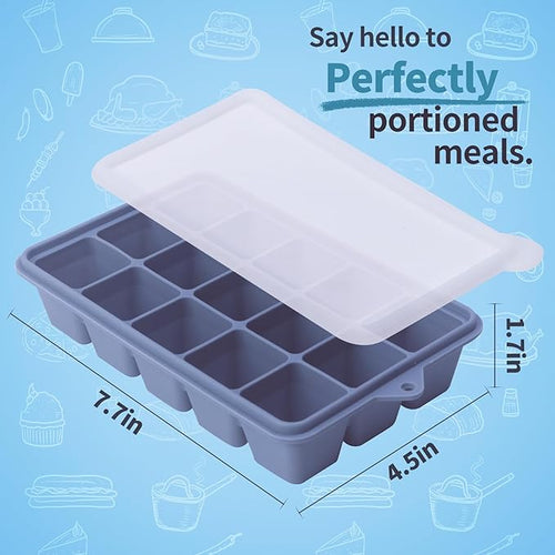 2 Tbsp Silicone Freezer Molds - Perfect for Storing Garlic, Herbs, Ginger, Pesto, Tomato Paste, Lemon Juice, Purees and More - Silicone Food Freezer Tray (Blue 4 Pack)