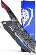 Dalstrong Crixus Chef Knife - 8 inch - Scorpion Series - Exclusive Japanese V12 Ultra™ Steel - Black Damascus - Black & Red Honeycomb Resin Handle - Versatile Chopping Kitchen Knife Leather Sheath