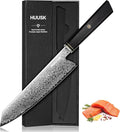 Huusk Damascus Kiritsuke Knife 8 inch - Japanese Knives with Wooden Handle, Hand Forged Chef Knives for Home Use, Razor Sharp Cooking Knife, Birthday Gift for Men