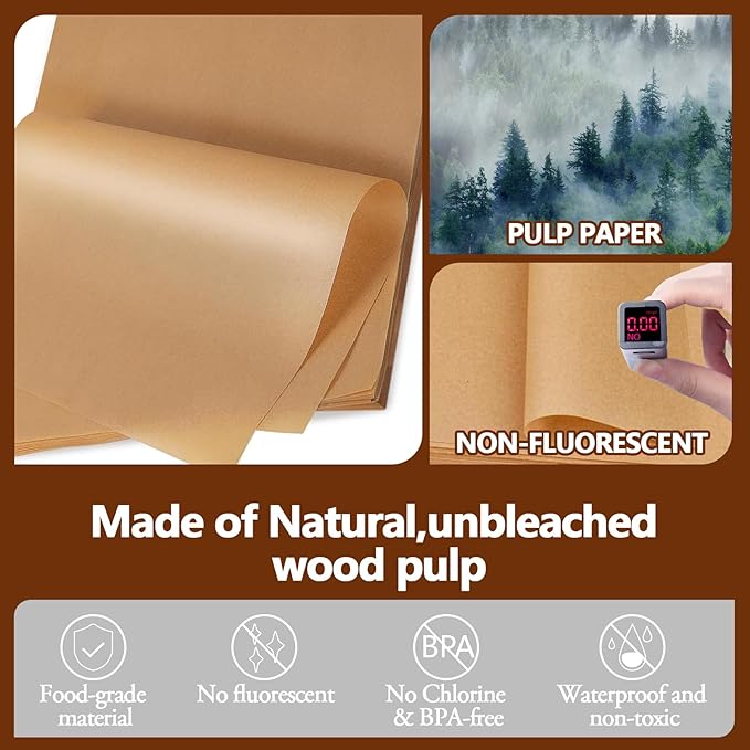 300PCS Thickened Precut Parchment Paper Sheets, 6×6 In Non-Toxic Burger Paper Sheet，Heavy Duty Burger Patty Paper for Baking, Grilling, Seperating Patty, Comes in Convenient Packaging, Brown