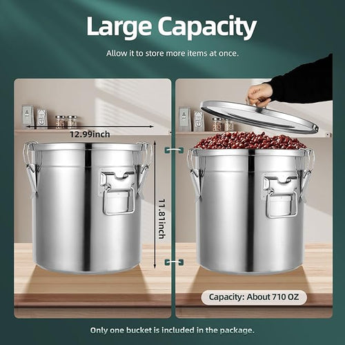 304 Stainless Steel Airtight Canister for Kitchen, 5.5Gal Canisters Container with Lids and Sturdy Locking Clamp,Bucket Food Storage Containers Airtight for Flour Coffee Bean Tea (21L)