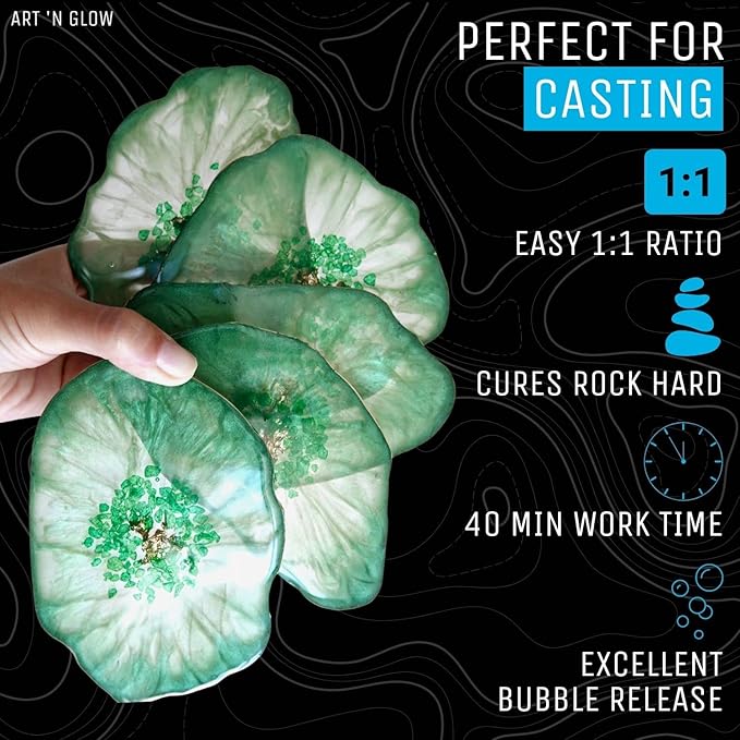 Epoxy Resin for Crystal Clear Casting & Coating – 1 Gallon Kit – UV Resistant, Non-Yellowing, Low Odor, Self-Leveling – for Art, Canvas, Tumblers, Jewelry, Molds, Wood, and Craft - USA Small Business