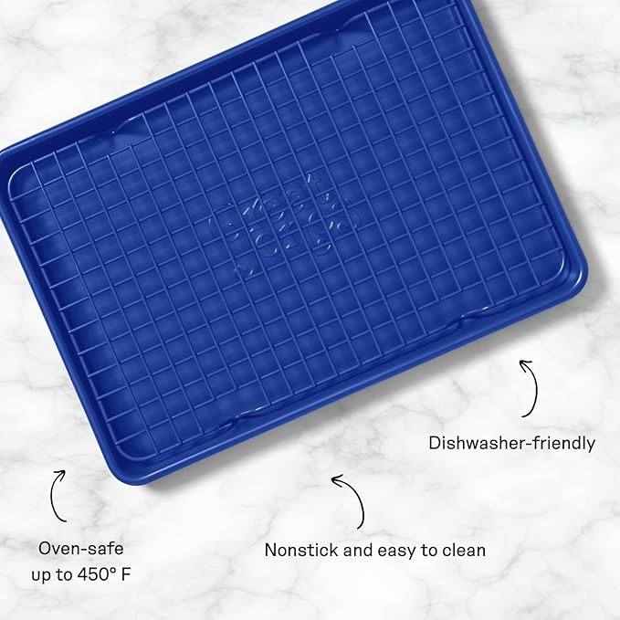 Great Jones Little Sheet Pan & Little Chill Rack Set (Blueberry) | 13.5 x 9.5 Heavy-Duty Nonstick Pan & Cooling Rack | Baking Tray & Wire Rack for Cooking, Baking, Roasting | Oven & Dishwasher Safe