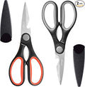 LIVINGO 8" Kitchen Scissors All Purpose - 2 Pack Heavy Duty Kitchen Meat Shears, Stainless Steel Multi-function Food Scissors for Cooking Cutting Chicken, Turkey, Bones, Poultry, Fish, and Vegetables