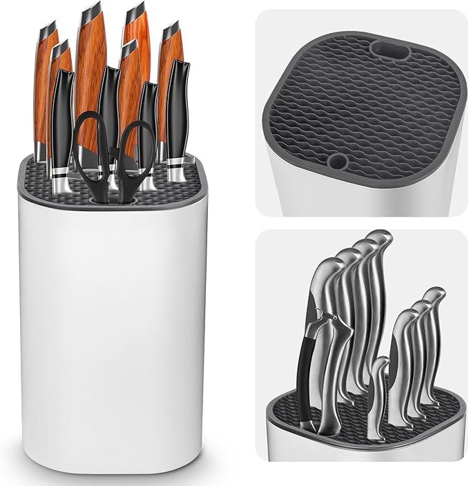 Ninonly Knife Block Without Knives 2 in 1 Universal Square Knife Holder for Kitchen with Scissors Slot Space Saving Detachable Kitchen Knife Storage