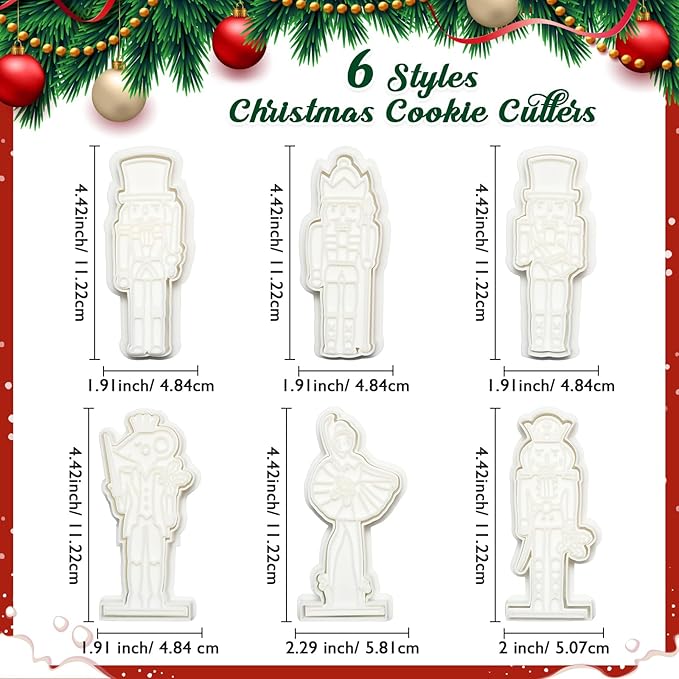 Flycalf Christmas Cookie Cutters Nutcracker Set of 3 with 3D Stamper Holiday Baking Accessories Cutter Molds Gifts for Kids Decorative Party 3.5" Kitchen Cake Supplies