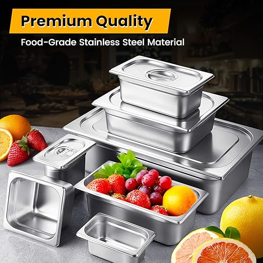 1/3 Hotel Pans 2.5 Inch Deep Stainless Steel Food Pan - Anti-Jam 6 Pack Steam Table Pan Set for Catering, Buffet Use, Kitchen Prep