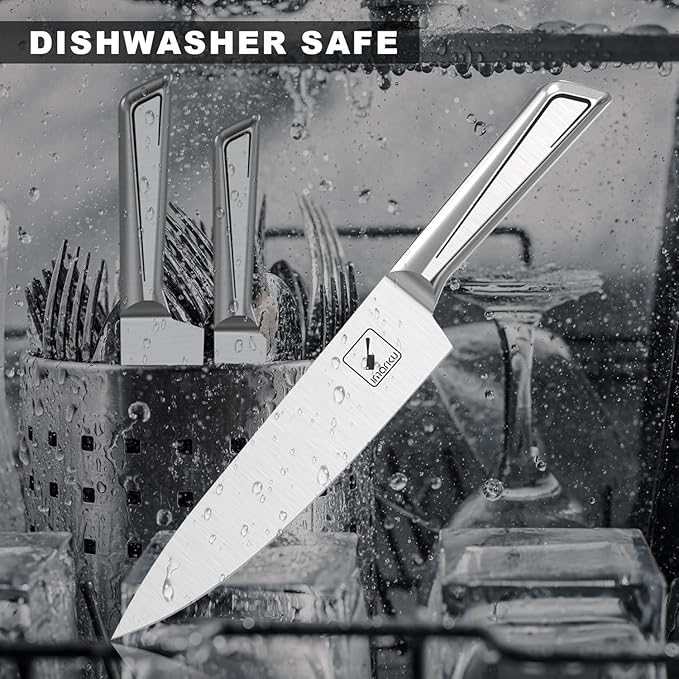 imarku Knife Set G14 - Stainless Steel Kitchen Knives with Block, Built-in Sharpener, Dishwasher Safe, Rust Resistant, Non-Slip Ergonomic Handle - 14pcs Ultimate Gift for Home Cooks & Chefs, White