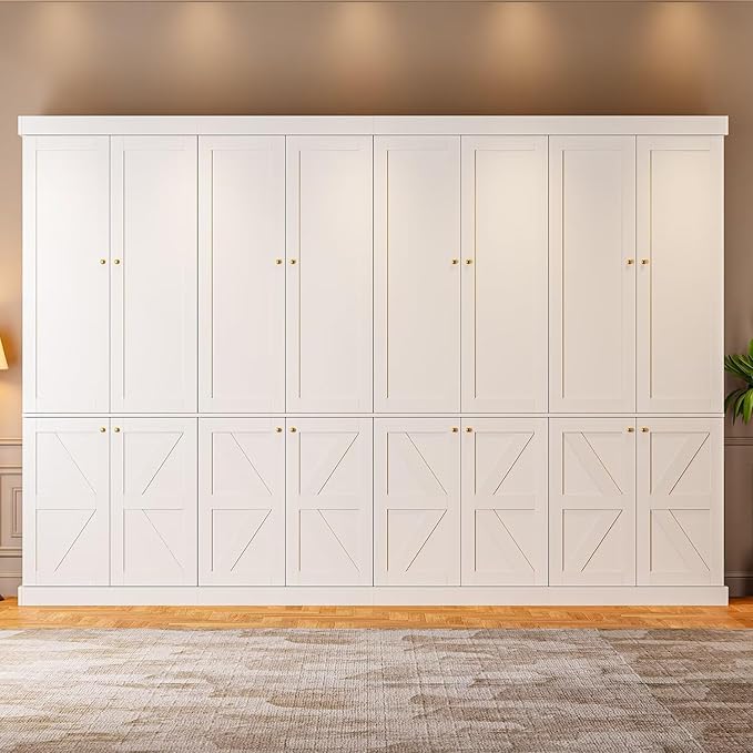 70.8" Tall Farmhouse Kitchen Pantry Cabinet with Doors, Modular Wooden Storage Hutch with 4-Tier Adjustable Shelves, White Buffet Cabinet for Kitchen or Living Room, Set of 3