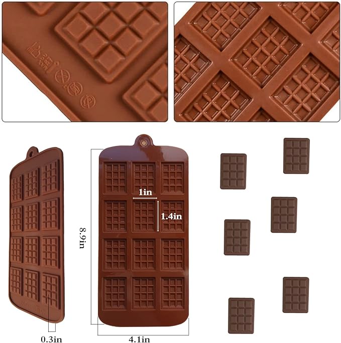 2 Pieces Silicone Break Apart Chocolate Moulds,Silicone Square Mold,Non-Stick Candy Chocolate Bar Mold,Reusable Candy Protein Silicone Chocolate Mold