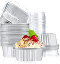 EUSOAR Baking Cups with Lids, 10oz 50pcs Square Muffin Liners Disposable Ramekins with Lids, 300ml Aluminum Foil Snacks Desserts Muffin Cups Flan, Pie Ramekin, Wedding Party Favor Baking Cups-Silver