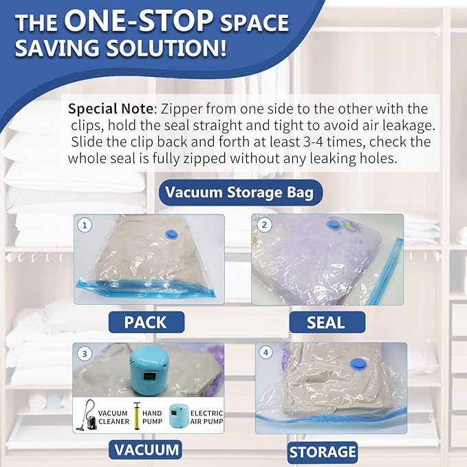 Vacuum Storage Bags, 8 Medium Space Saver Vacuum Sealed Bags for Clothes, Compression Bag Blanket Storage Travel Essentials