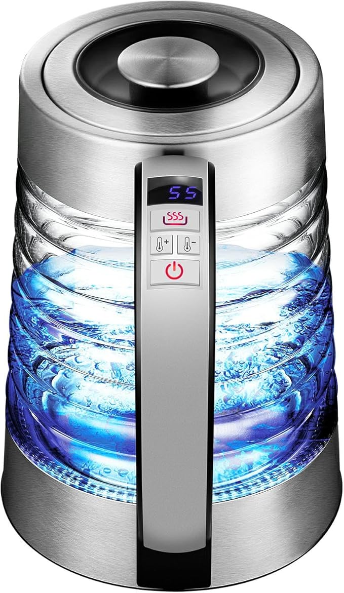 Electric Kettle, 1.8L Temperature Control Hot Water Boiler, No Plastic Contact with Water, Automatic Shutoff, Keep Warm, Cordless with LED Light for Tea Coffee