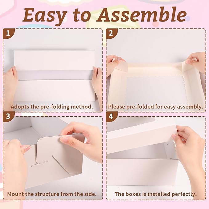 16pcs 14x10x4 inch Cake Boxes with Window，White Rectangle Sheet Large Bakery Boxes for Pastry Dessert Cake, Cupcakes Donuts Cookies Pie Treat Packaging