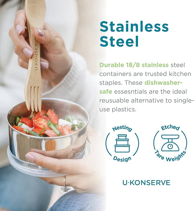 U Konserve Stainless Steel Set of Three Round Food/Condiment/Snack Mini Countainers with Silicone Lids, Leak Proof & Dishwasher Safe (3 oz)