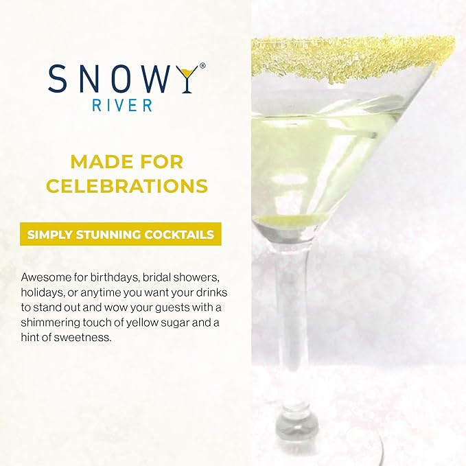 Snowy River Yellow, Cocktail & Margarita Sugar Rimmer - Vibrant Naturally Colored Sugar for Cocktail Rimming, Baking & Decorating, Medium Crystal - 4oz