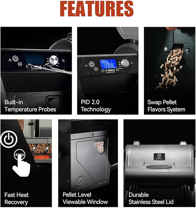 Z GRILLS Wood Pellet Grill Smoker with PID 3.0 Controller, 459 SQ.IN, 450°F Max Temperature, 8 in-1 BBQ Grill, LCD Screen, Meat Probes, Rain Cover, Backyard Camping Bake and Roast, 450E