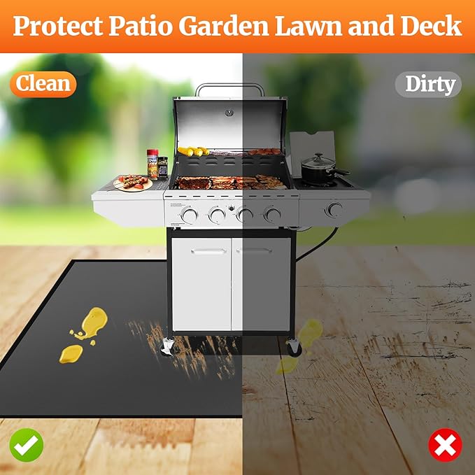 90 ×65 inches Under Grill Mats for Outdoor Grill/ Double-Sided Indoor Fireplace Mat Fire Pit Mat Fireproof Waterproof Oil-Proof, BBQ Mat Grill Pads Grilling Mat Protector for Deck Patio Gas Grills