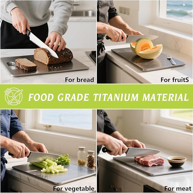 Titanium Cutting Boards For Kitchen, 100% Pure Cut Titanium Cutting Board, Food Grade Quality, Double-sided non-toxic, Easy To Clean, Dishwasher Safe And Will Not Absorb Odors(14L*10W)