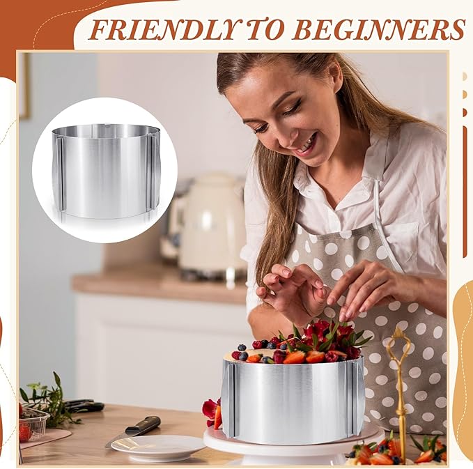 Hushee 2 Pcs 6 to 12 Inch Cake Ring 5.9 Inch High Adjustable Cake Mold Baking Rings Kit Round Stainless Steel Decorating Bakeware Tools with Scaling for Mousse Baking Dessert Making (15 cm)