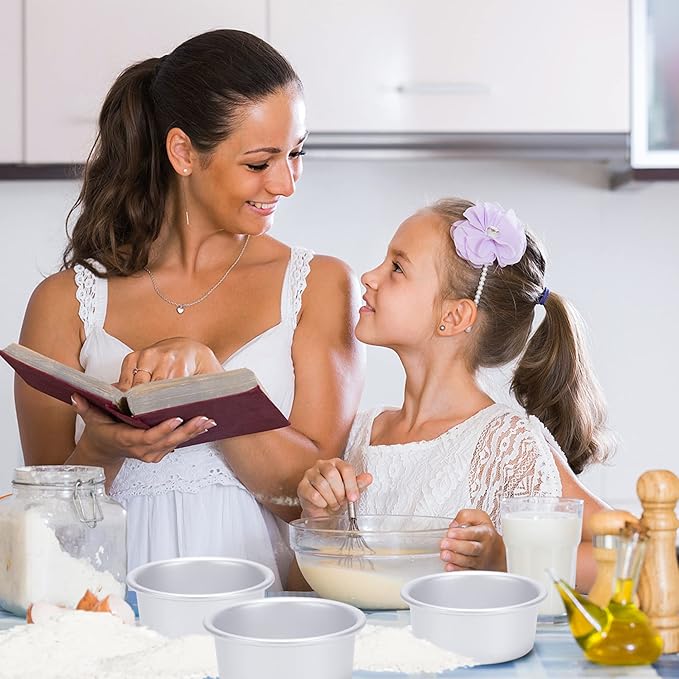 6 Inch Round Cake Pan Set of 4, Nonstick Aluminum Baking Pans with 100 Sheets Parchment Paper, Cake Tins For Making Layered Cakes Deep Dish Pizza Quiches, Removable Bottom For Easy Quick Release