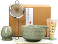 Matcha Whisk Set, 17oz Ceramic Bowl with Spout, Bamboo Matcha Scoop and Stainless Sifter - 5 Pcs Jade Green Matcha Kit, Matcha Kit for Making Breakfast/Latte,Gift for Matcha Lovers