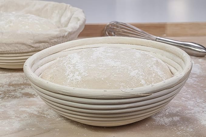 Saint Germain Bakery Premium Round Bread Banneton Basket with Liner - Perfect Brotform Proofing Basket for Making Beautiful Bread (8 inch)