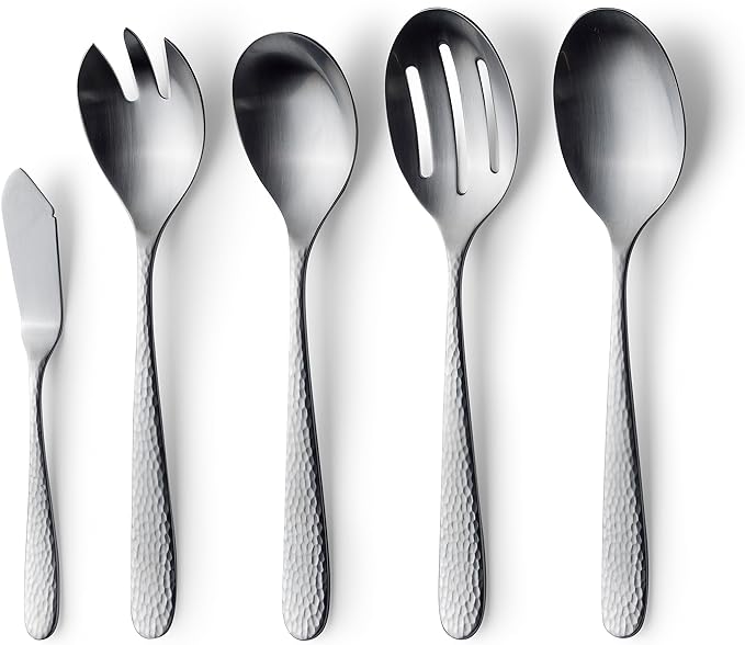 Matte Silverware Set, 18/10 Stainless Steel Satin Flatware, Modern Brushed Finish Cutlery, Dishwasher Safe & Durable, Built to Last (10-Piece Serving Set, Fidenza Hammered)