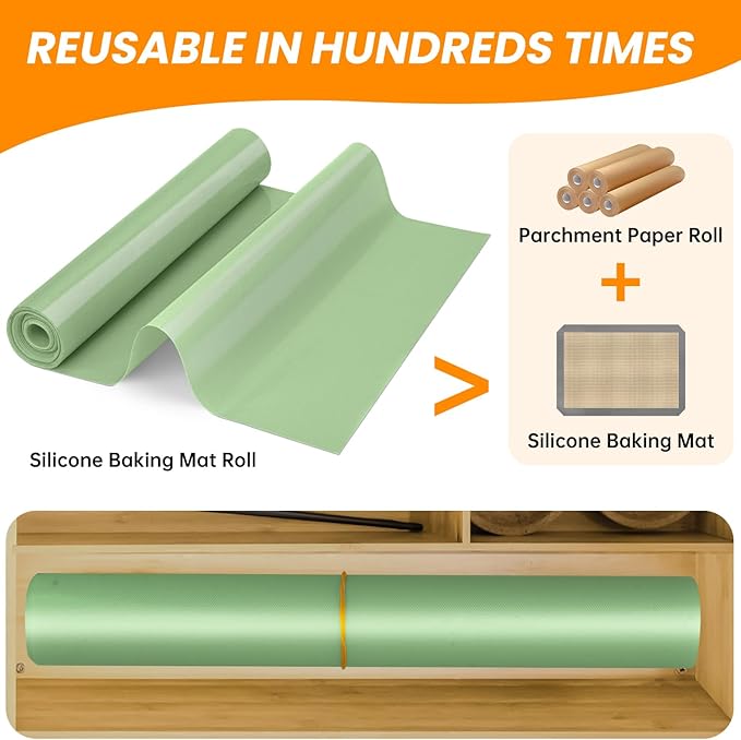 Silicone Baking Mat Roll - Best German Silicone - Heat Resistant Baking Macaron Bread Mat, Non-stick Pastry Mat, Reusable Dough Rolling Mat 12IN -6FT
