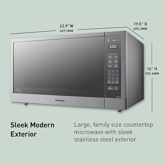 Panasonic NN-SD78LS 1.6 cu.ft Cyclonic Inverter Countertop Microwave Oven 1250Watt Power with Genius Sensor Cooking, cft, 19.44"D x 21.88"W x 11.94"H,Stainless Steel