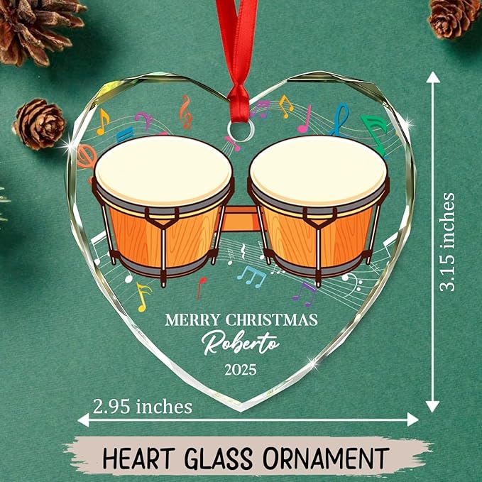 Awesome Bongo Drum Glass Christmas Tree Ornament, Custom Text Year & Name Bongo Drum Lover Xmas Ornaments Gift for Friends Besties Coworker, Personalized Ornament for Birthday Graduation Anniversary