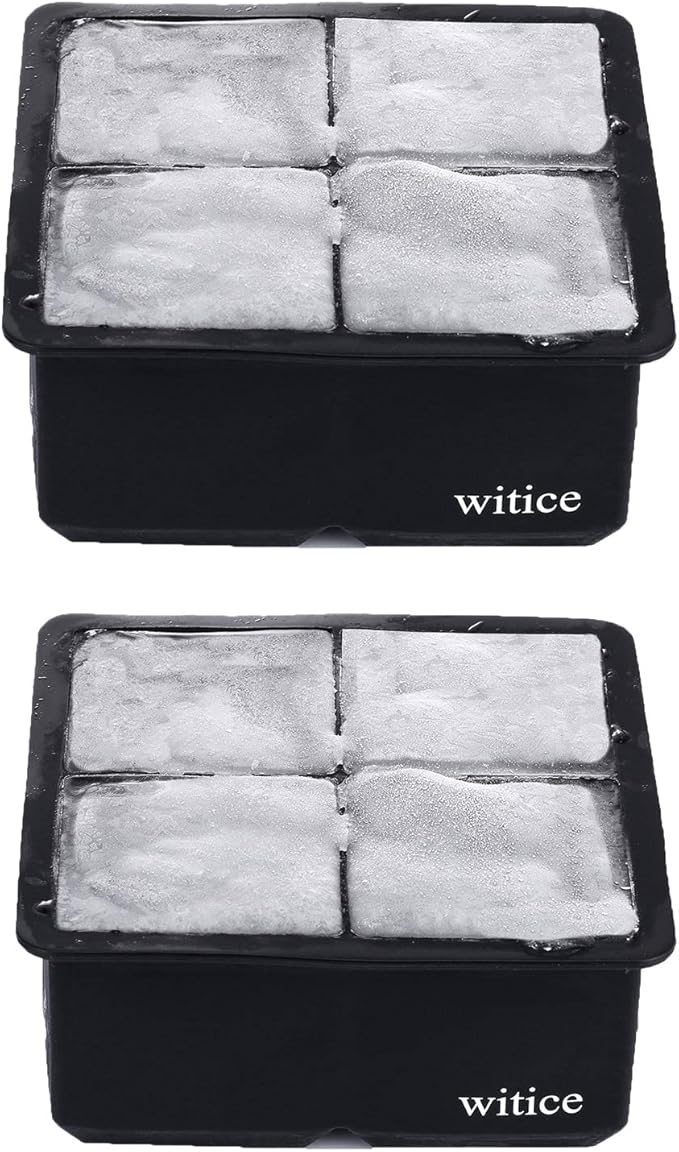 Large Ice Cube Trays Silicone (2.5-Inches) - Whiskey Ice Cube Mold, With Easy Release Ice Cubes for Whiskey and For Cocktail,Food Grade (Black 2 Tray)
