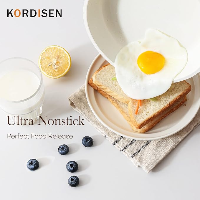 Kordisen Nonstick Ceramic Frying Pan, 12.5 Inch Ceramic Large Skillet, Healthy Non Toxic Cooking Pan, Stay-Cool Handle, Induction Compatible, PFOA & PFAS Free, White