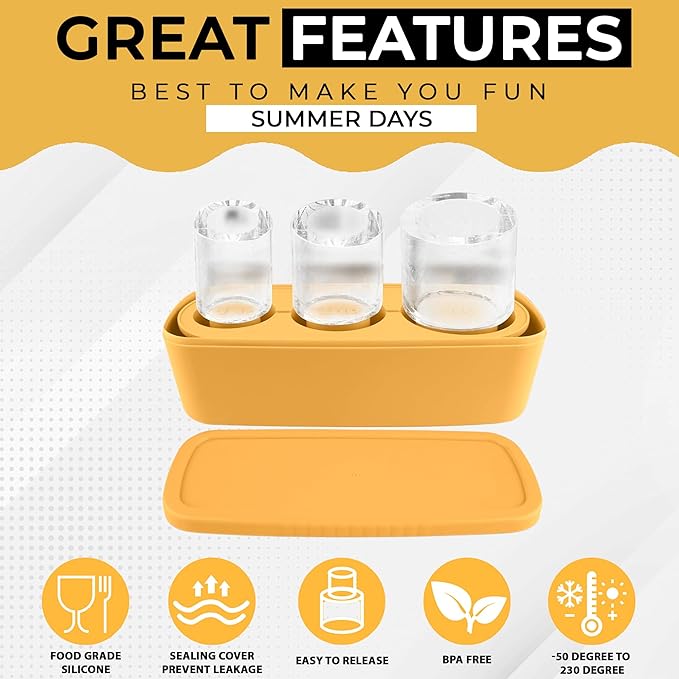 20-40 oz Ice Molds for Stanley Cup - Silicone Ice Cube Tray with Lid and Bin for Chilling Cocktails, Whiskey, Drinks, Coffee - BPA-Free, Easy Fill and Release Ice Maker Tray for Freezer