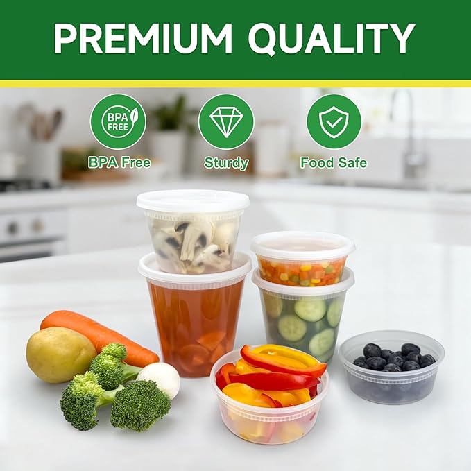 50 Set 24 oz Deli Containers with Lids, Leak-Proof BPA Free Plastic Take Out Bowls, Food Storage Containers for Takeout Meal Prep Storage, Freezer, Microwave & Dishwasher Safe
