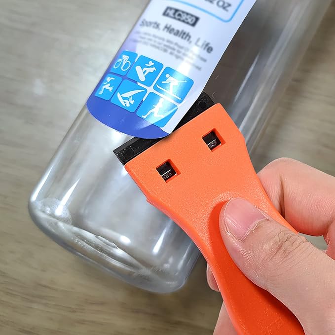 EHDIS 1.5" Plastic Razor Scraper Tool with 10pcs Double Edged Blades for Adhesive Remover,Removing Labels Stickers Decals Taping on Glass Windows(Orange)