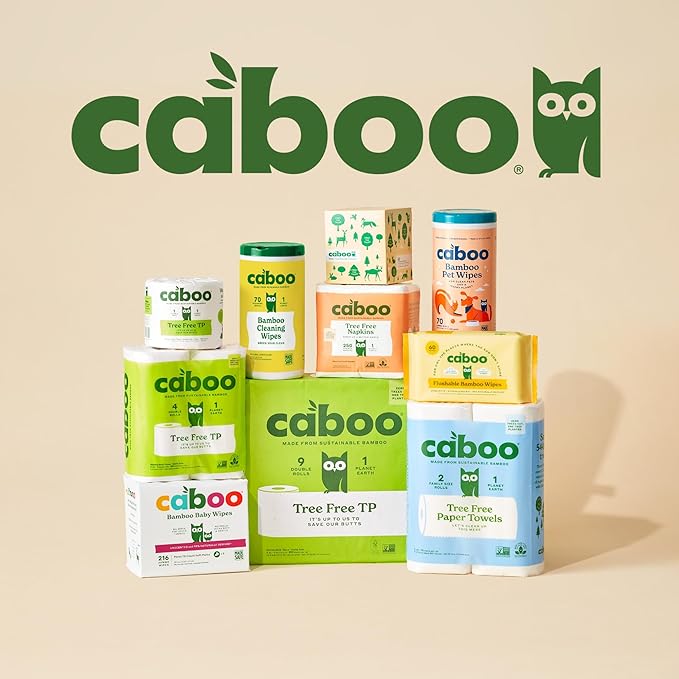 Caboo Tree Free Paper Towels, 8 Rolls, Earth Friendly Sustainable Kitchen Paper Towels with Strong 2 Ply