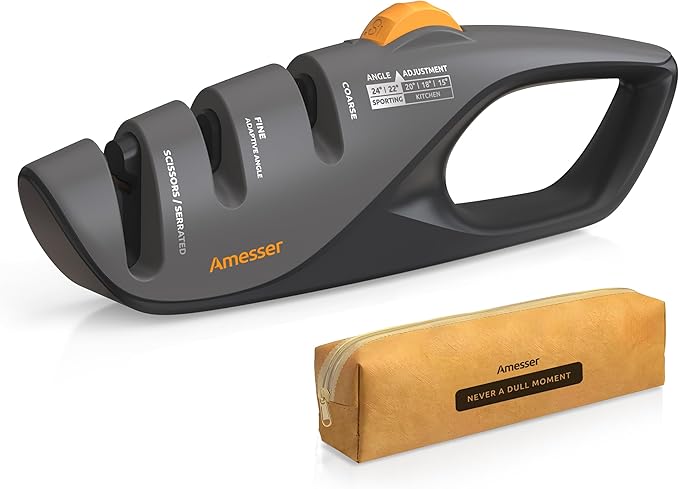 5-Angle Adjustable Knife Sharpener for Kitchen Knives, Scissors & Pocket Knives – Precision 15°-24° Sharpening with Coarse & Fine Slots, Non-Slip Base & Ergonomic Handle, Safe & Easy to Use