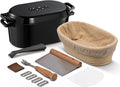 Kook Dutch Oven with Lid, Sourdough Bread Baking Supplies, Banneton Bread Proofing Set, Dual Handles, Enameled Cast Iron, Great for Baking Bread, 3.4 Qt, Artisan Sourdough Bread Making Kit, 9.8 Inch Rattan Baskets and Liners, Oval