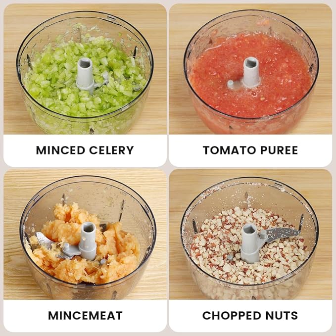 Manual Food Processor & Vegetable Chopper White - 2.3 Cup Mini Hand-Pull Cord Kitchen Chopper for Onion, Garlic, Vegetables with 3 Stainless Steel Blades