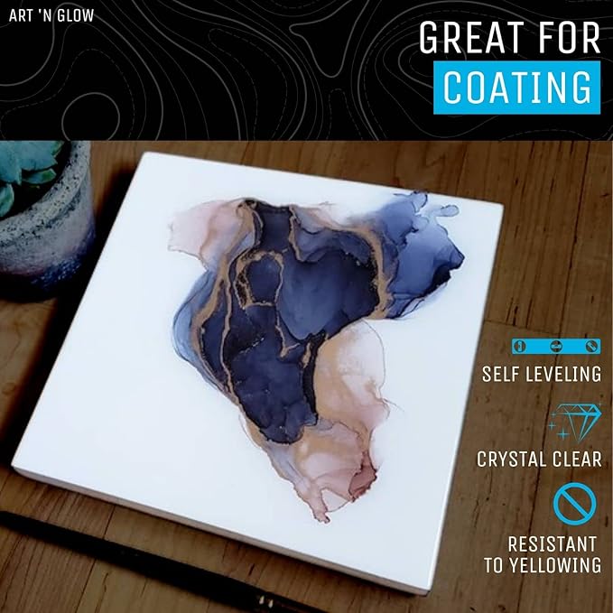 Art 'N Glow Epoxy Resin 2 Gallon Kit - Crystal Clear, UV Resistant, Self Leveling, Food Safe for Table Top, Crafts, Wood, Casting, Jewelry Making, Use with Mica Powder, Silicone Molds, Alcohol Ink