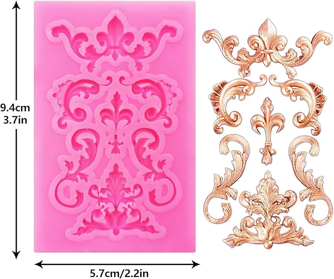 Rainmae 6 Pcs Baroque Style Curlicues Scroll Lace Fondant Silicone Mold, Relief Flower Lace Mould Filigree Mold 3D Sculpted Decoration, Cupcake Topper, Jewelry, Polymer Clay, Crafting Projects