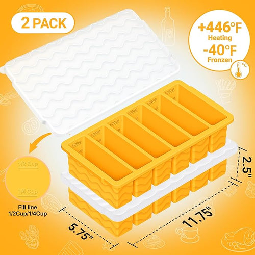 1/2 Cup Silicone Freezer Molds with Lid, 2-Pack Silicone Freezer Trays for Soup, Sauce & Broth – Meal Prep Containers, Large Ice Cube Tray, Oven & Dishwasher Safe