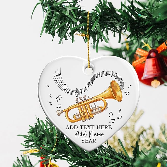 Customized Cornet Player Ceramic Ornament Christmas 2025, Personalized Text/Name/Year Cornet Xmas Tree Ornaments, Music Instrument Themed Xmas Ornament Gift for Him Her, Music Lover Keepsake
